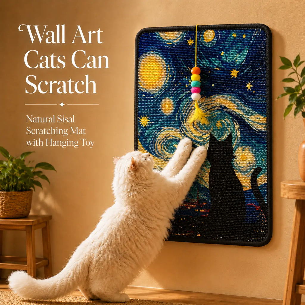 Wall Art Natural Sisal Cat Scratcher Mat with Toy
