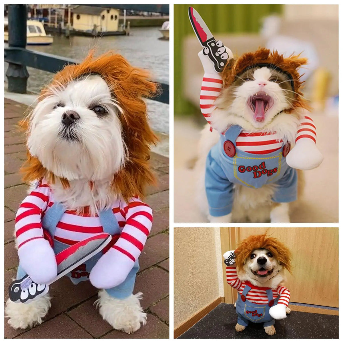 Funny Killer Doll Pet Costume with Wig