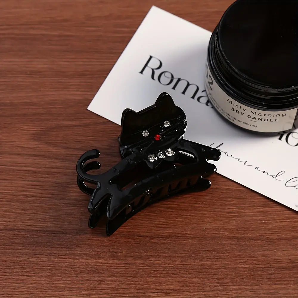 Cute Acrylic Cat Hair Claw Clip – Rhinestone Bow Design