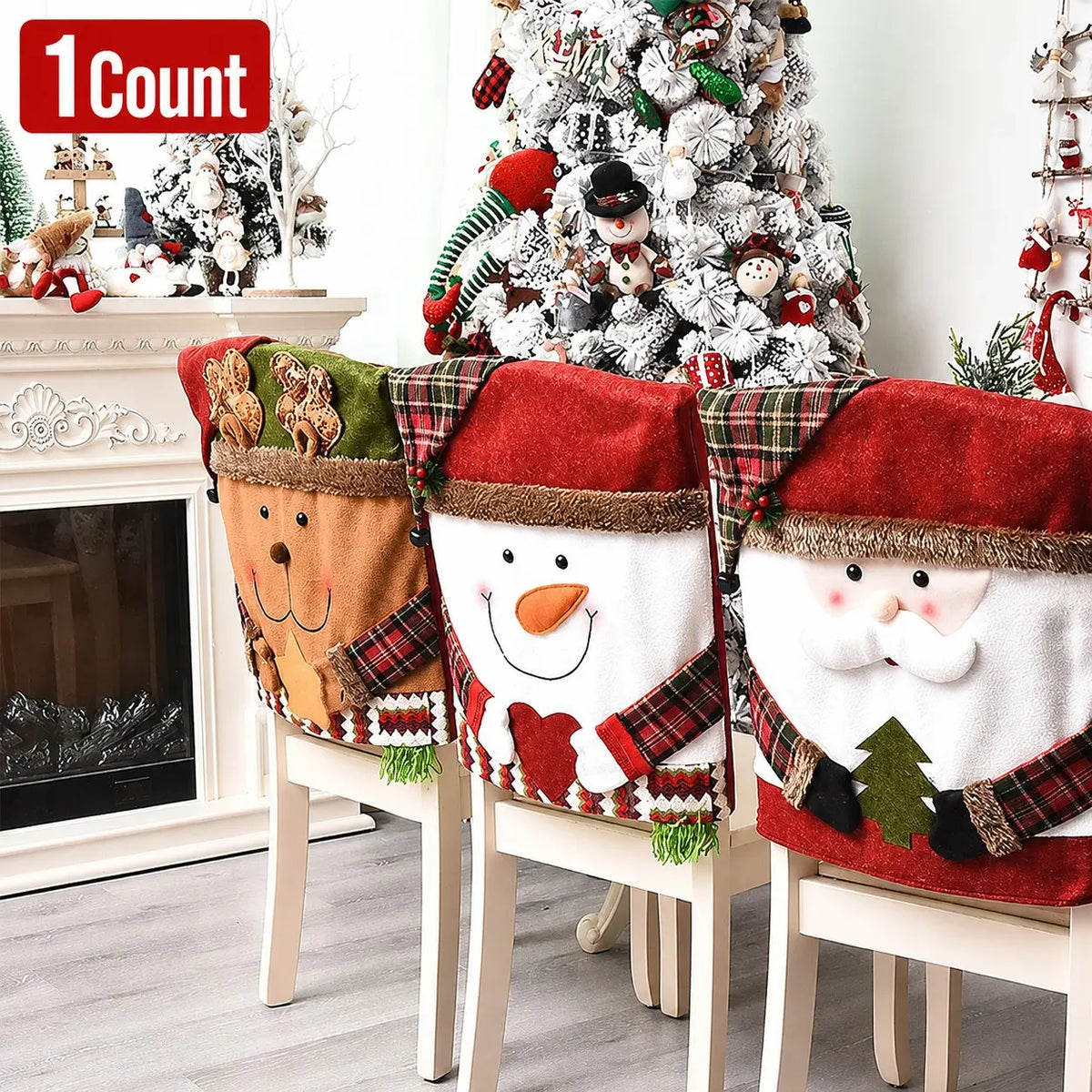 Christmas Character Chair Back Cover – Santa, Snowman & Reindeer