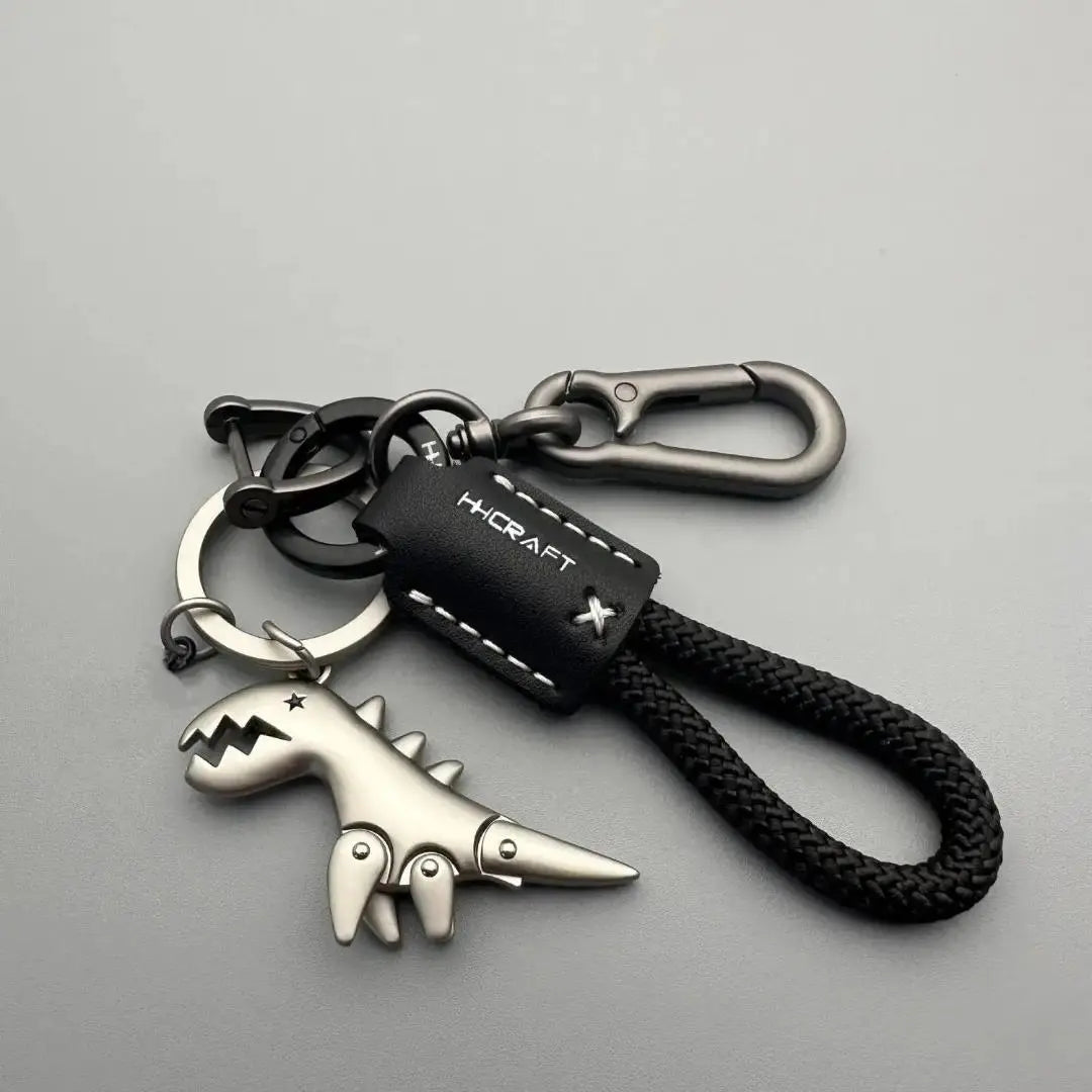 Woven Rope Dinosaur Keychain with Metal Clip