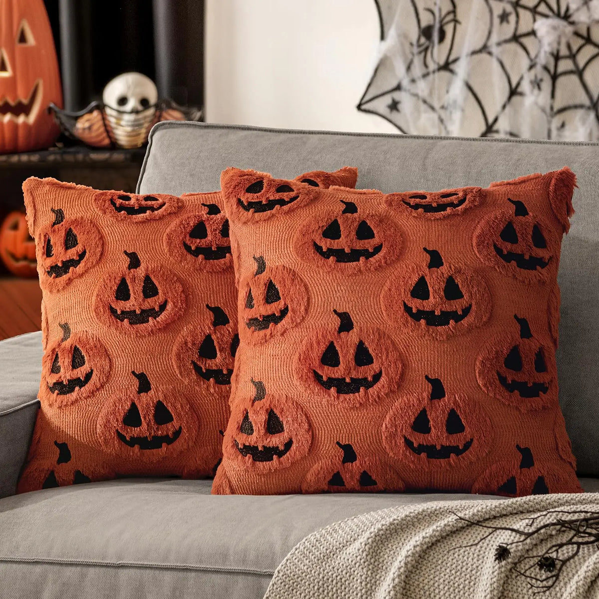Embroidered Pumpkin Halloween Pillow