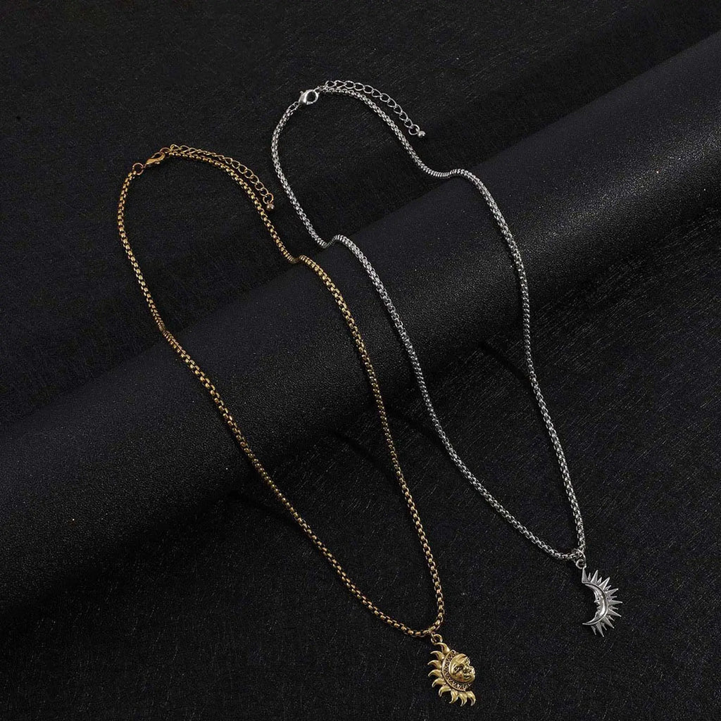 Matching Sun & Moon Couple Necklace Set
