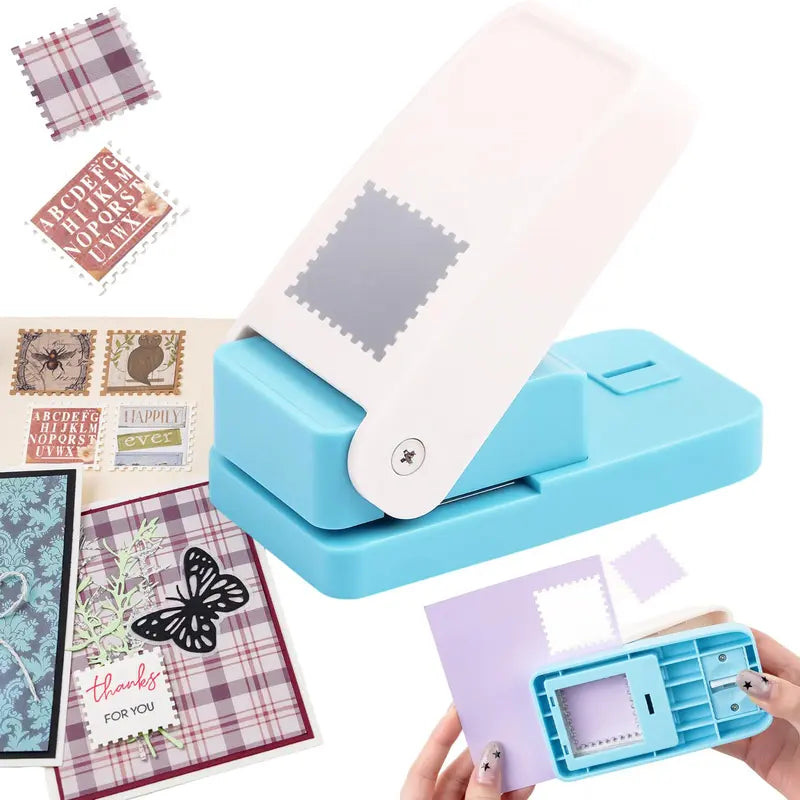 Rectangular postage stamp paper punch for scrapbooking and card making