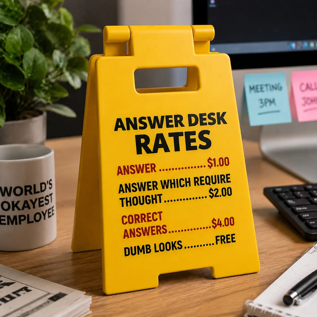 Funny Answer Desk Rates Sign – Office Desk Gag Gift