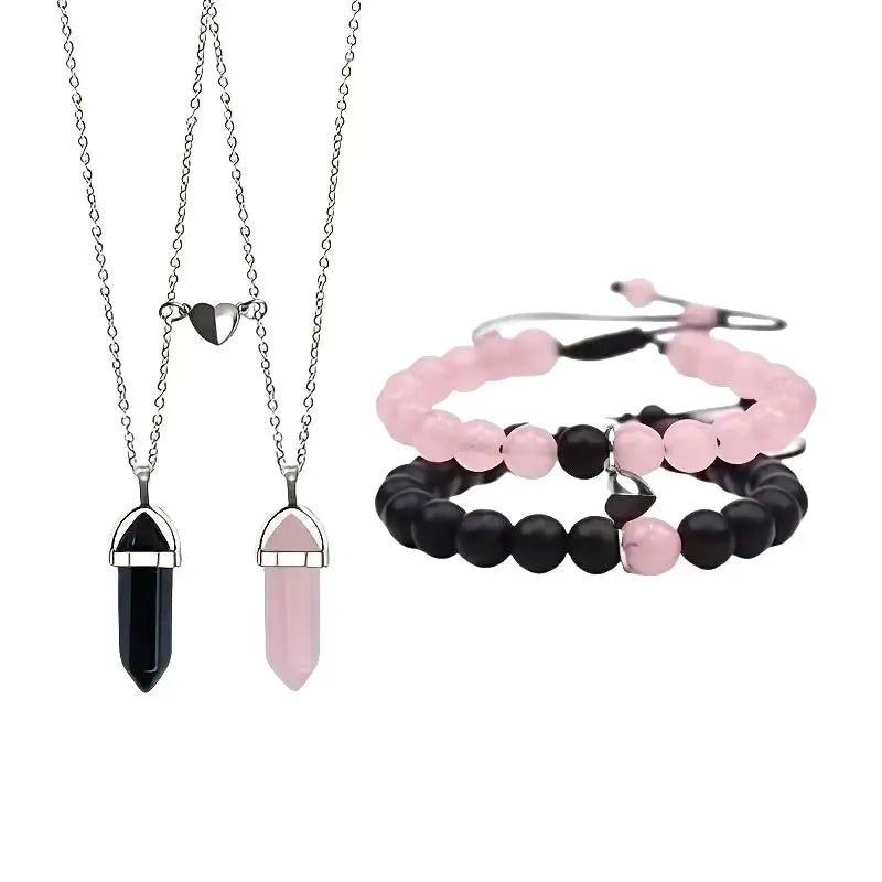 Sun & Moon Couple Jewelry Set – 2 Necklaces + 2 Bracelets