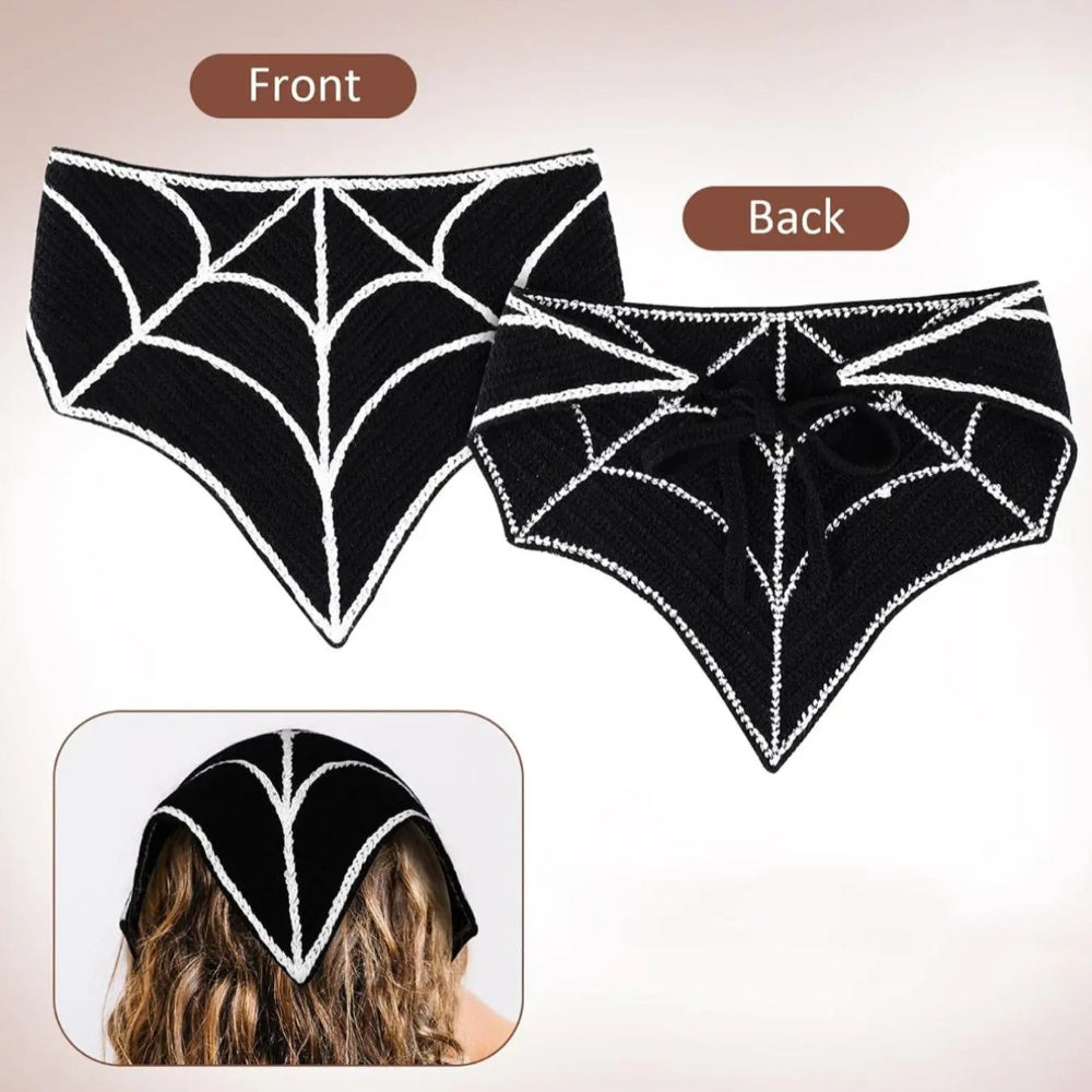 Halloween Crochet Spider Web Hair Scarf – Gothic Headband