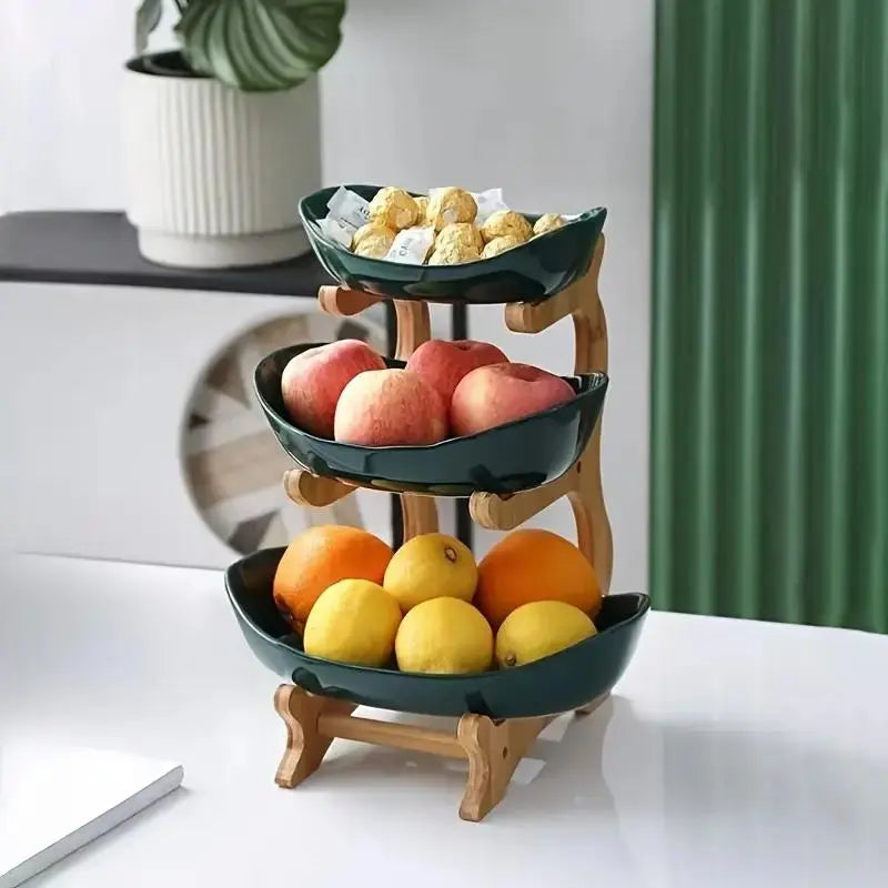 2/3-Tier Bamboo Fruit & Snack Stand with PP Trays