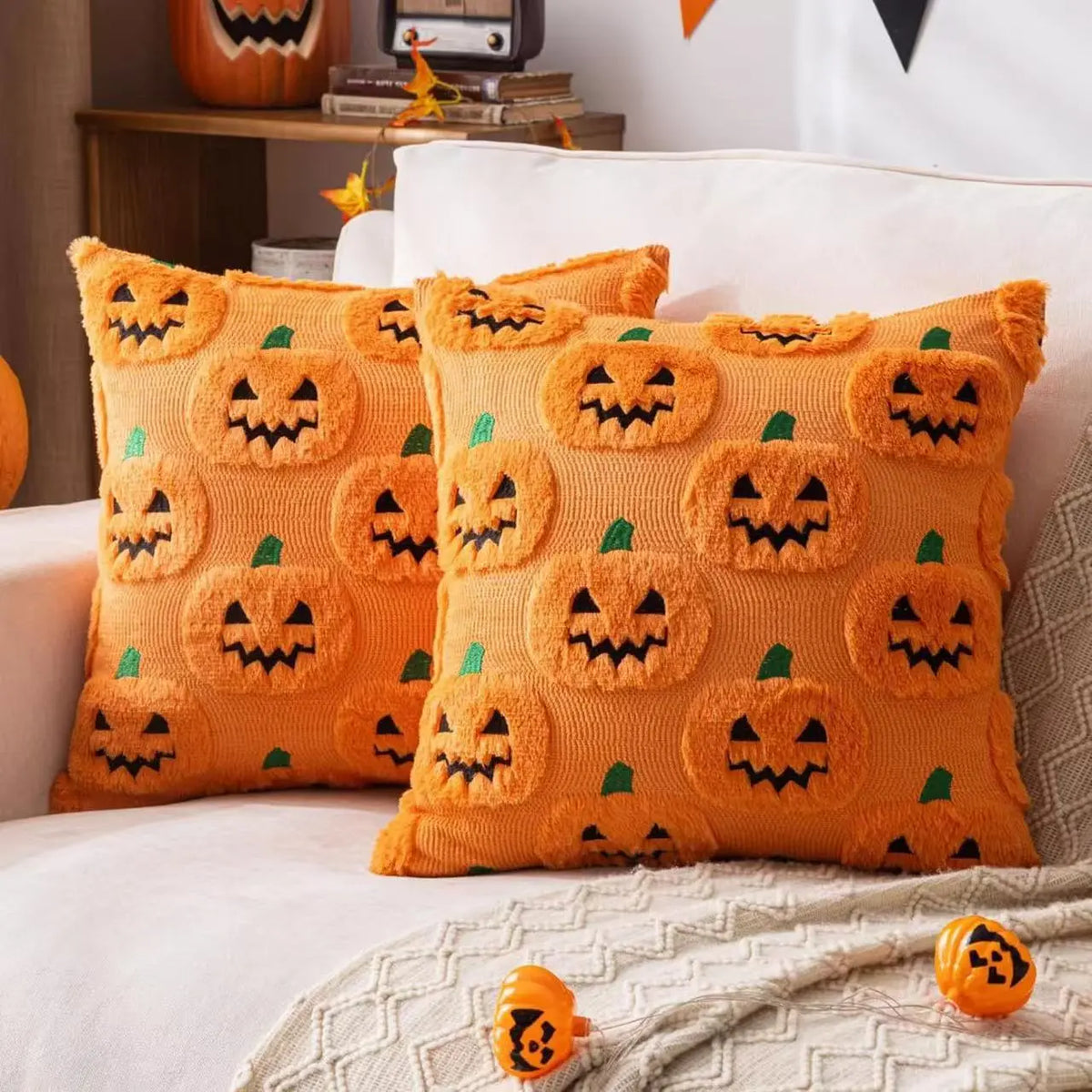 Embroidered Pumpkin Halloween Pillow