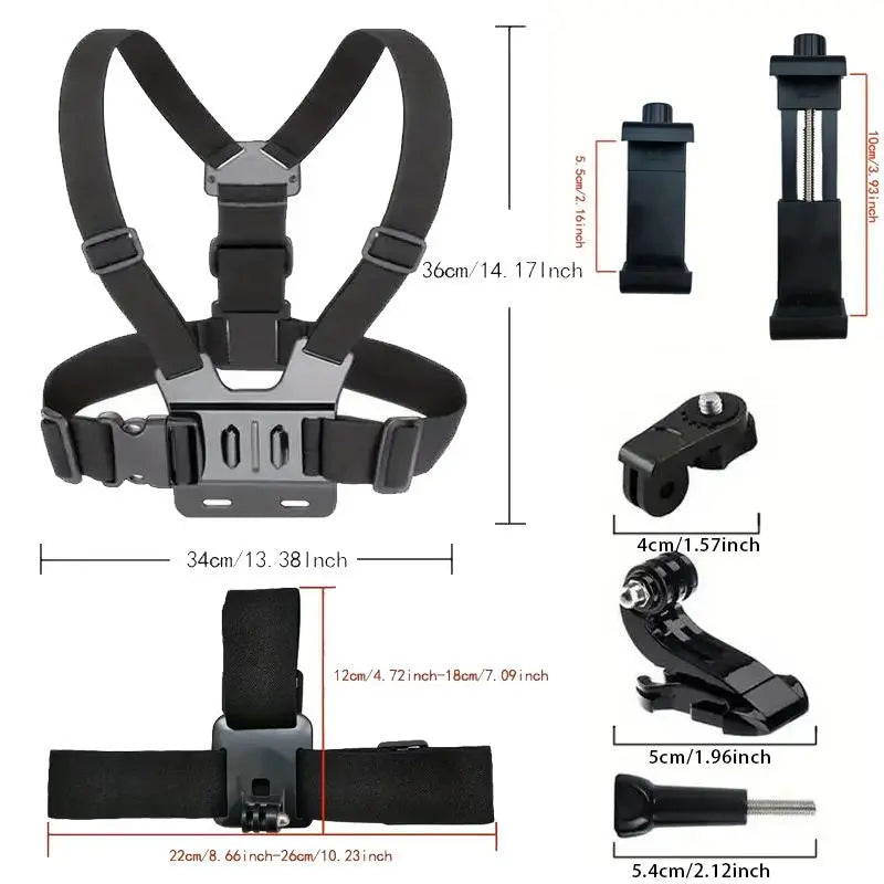 6-Piece Action Camera & Phone Mount Kit – Head & Chest Strap