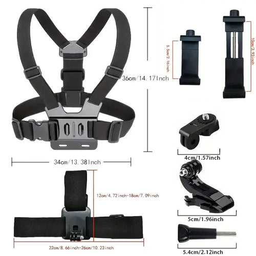 6-Piece Action Camera & Phone Mount Kit – Head & Chest Strap