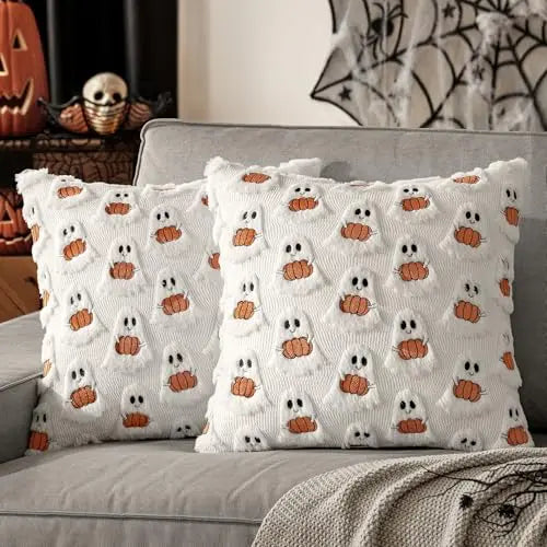 Embroidered Pumpkin Halloween Pillow