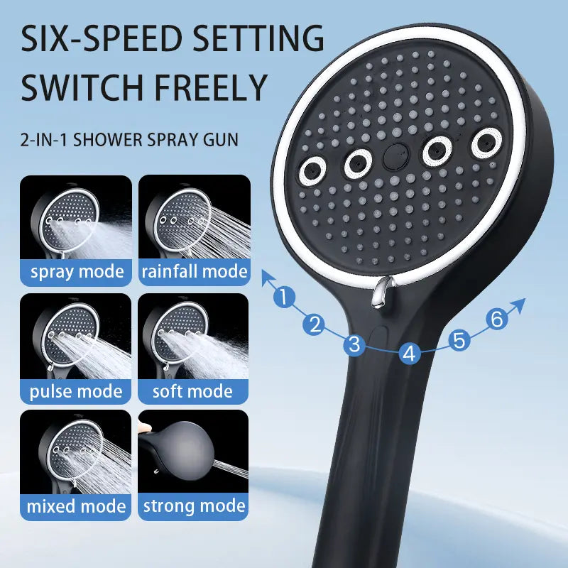 6-Mode High Pressure Shower Head Set with Hose & Holder
