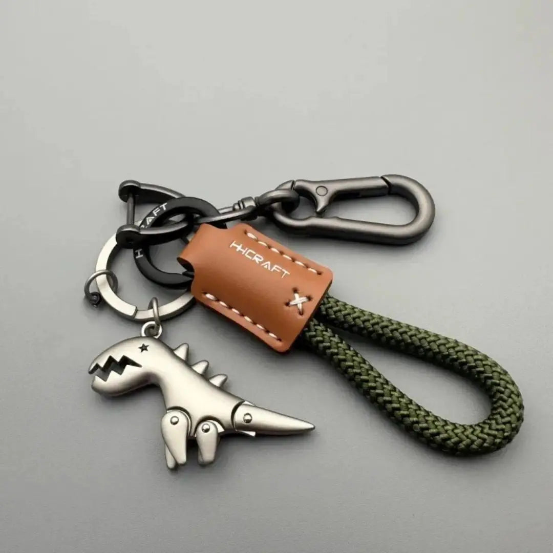 Woven Rope Dinosaur Keychain with Metal Clip