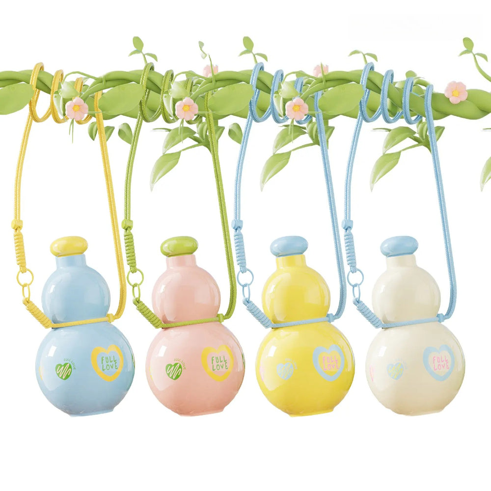 Cute Gourd Water Bottle with Adjustable Strap – Large Capacity
