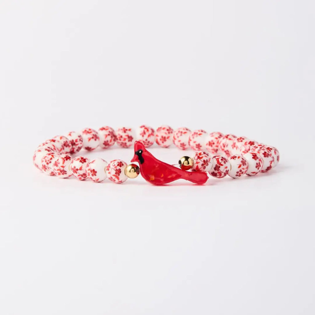 Red Cardinal Bird Beaded Bracelet – Porcelain Stretch Jewelry