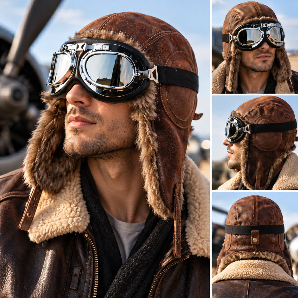 Vintage Aviator Hat with Goggles