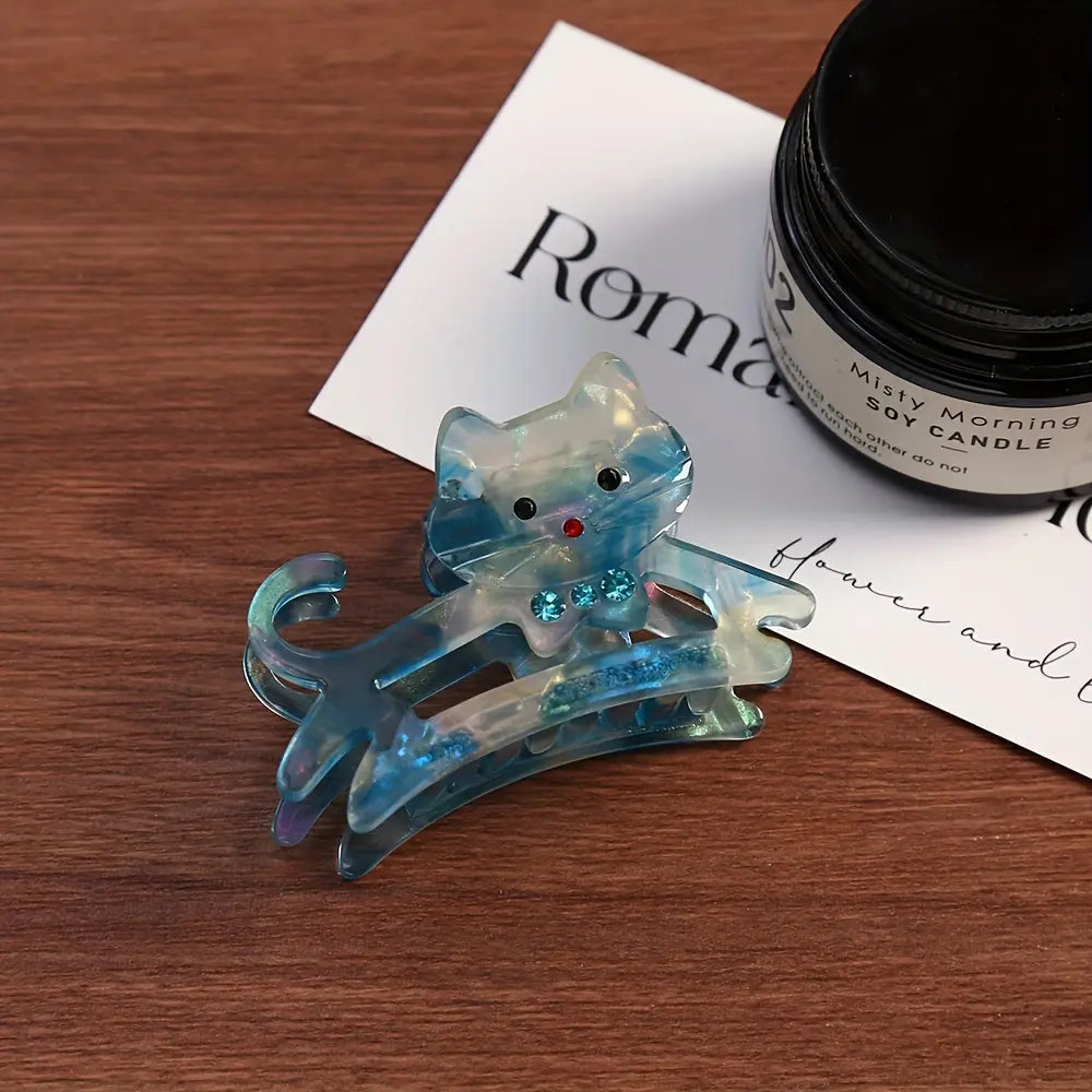 Cute Acrylic Cat Hair Claw Clip – Rhinestone Bow Design
