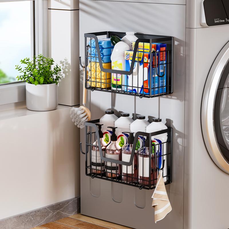 Magnetic Fridge Storage Basket with Hooks