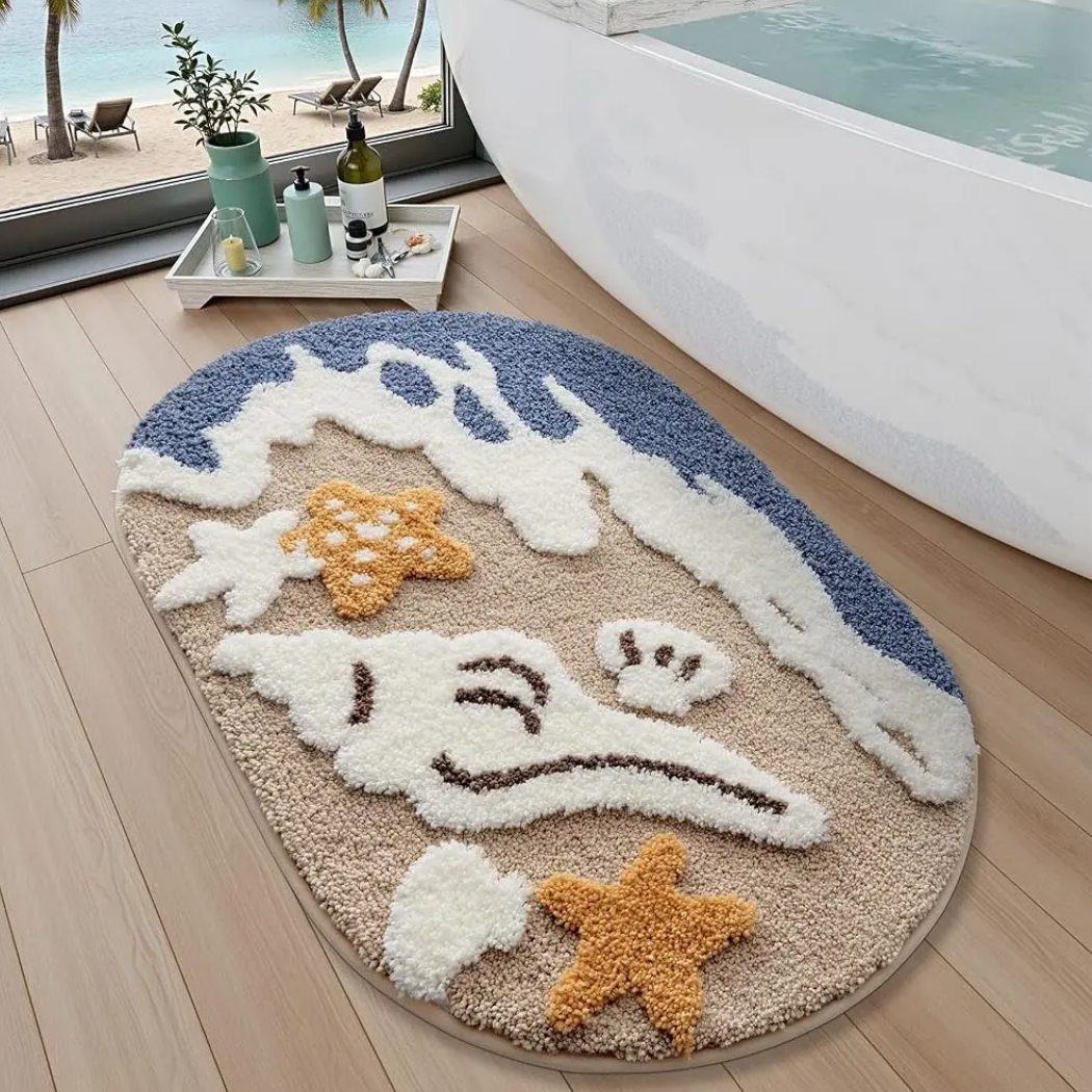 Coastal Beach Bathroom Rug – Soft Absorbent Non-Slip Bath Mat