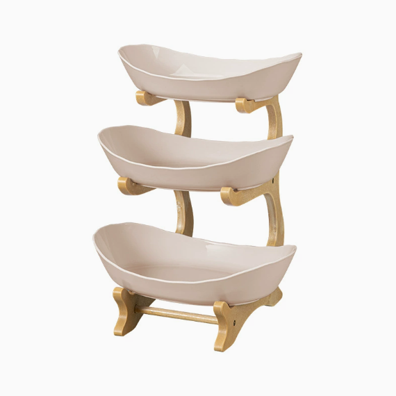 2/3-Tier Bamboo Fruit & Snack Stand with PP Trays