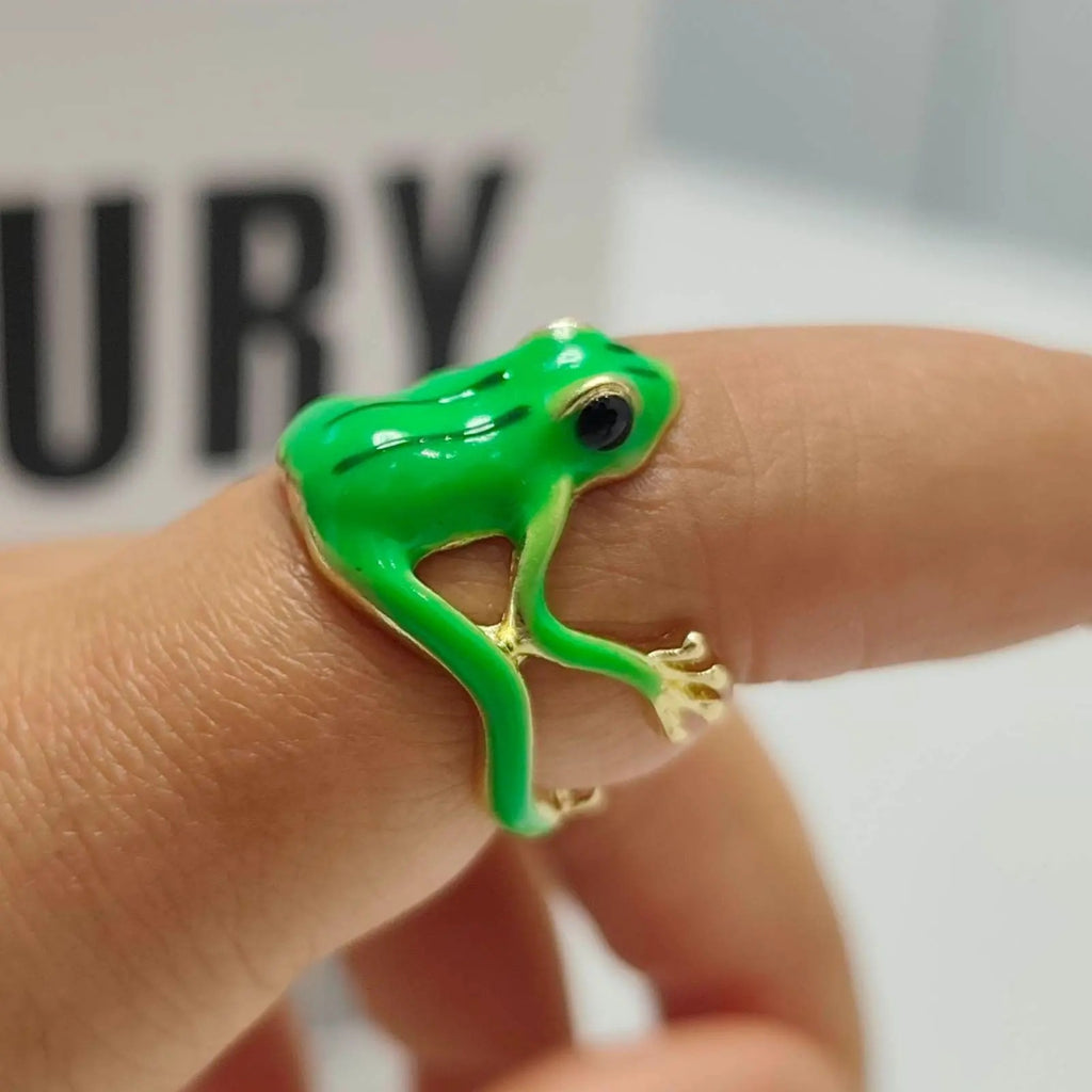 Cute Frog Adjustable Ring – Enamel Animal Jewelry Gift