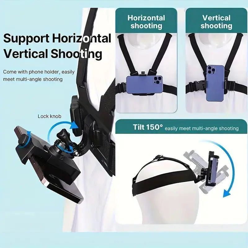 6-Piece Action Camera & Phone Mount Kit – Head & Chest Strap