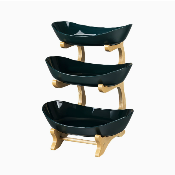 2/3-Tier Bamboo Fruit & Snack Stand with PP Trays