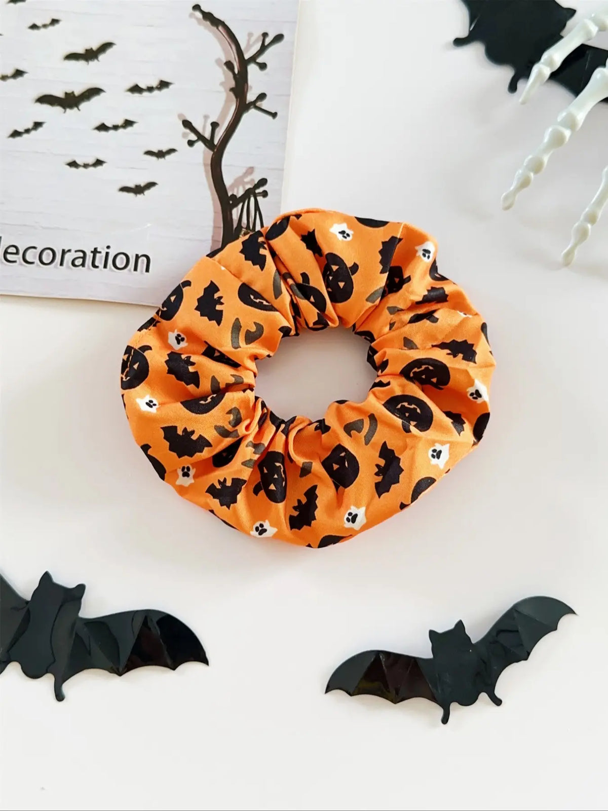 Halloween Scrunchies Set, 6PCS Gothic Pumpkin Hair Ties, Spooky Cute Elastic Hair Accessories