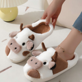 Fuzzy Cow Slippers – Cozy Plush Animal House Shoes
