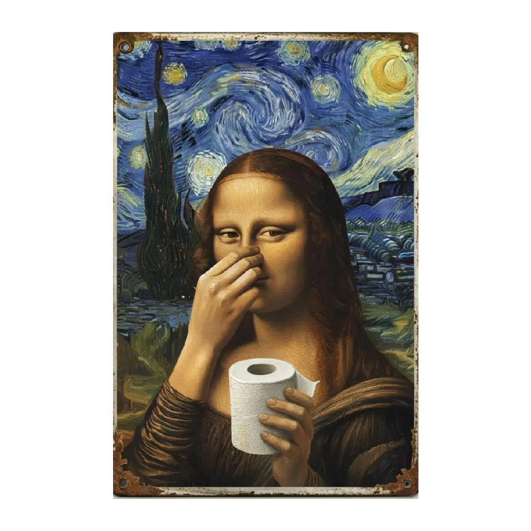 Funny Mona Lisa Bathroom Metal Sign – Vintage Wall Decor