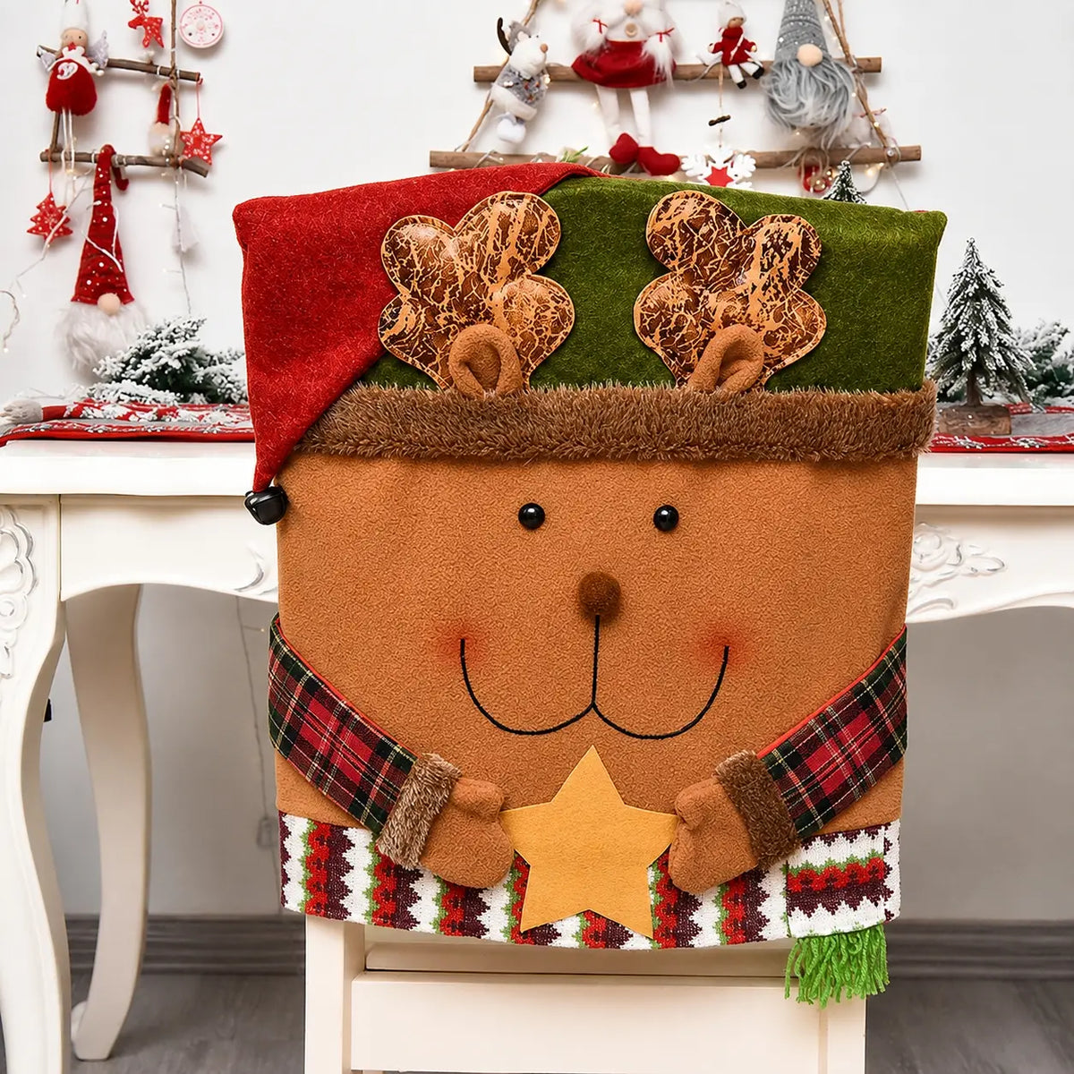 Christmas Character Chair Back Cover – Santa, Snowman & Reindeer