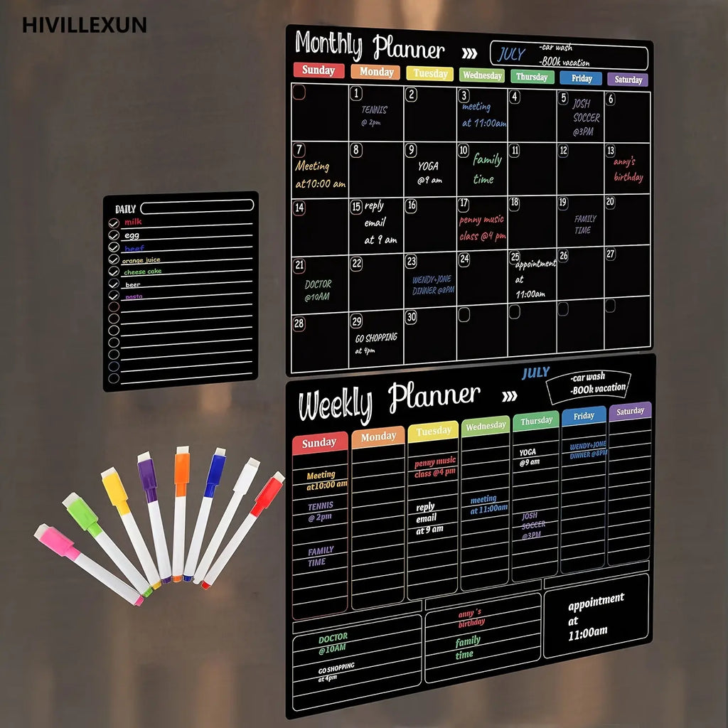 3-Piece Magnetic Dry Erase Planner Set – Monthly, Weekly & Daily Fridge Boards
