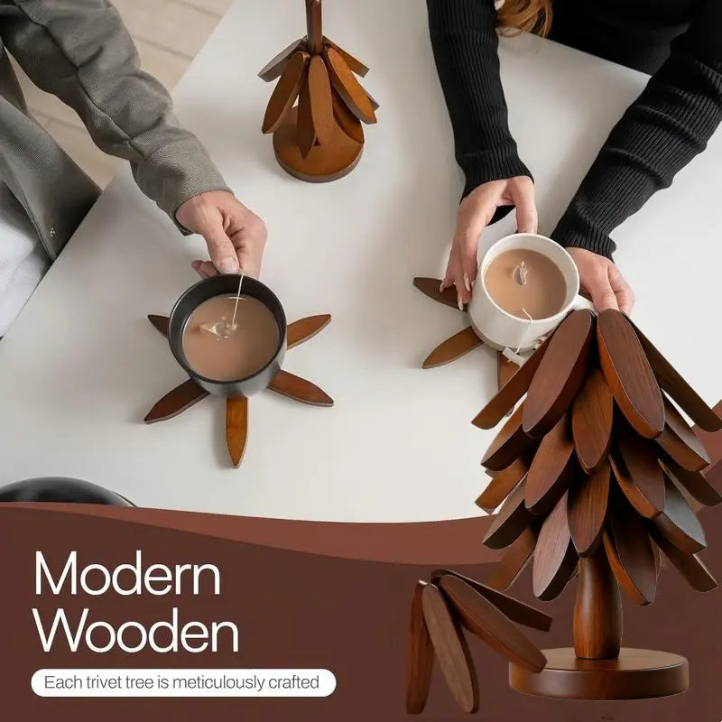 Foldable Walnut Wood Trivet Set