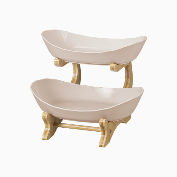 2/3-Tier Bamboo Fruit & Snack Stand with PP Trays