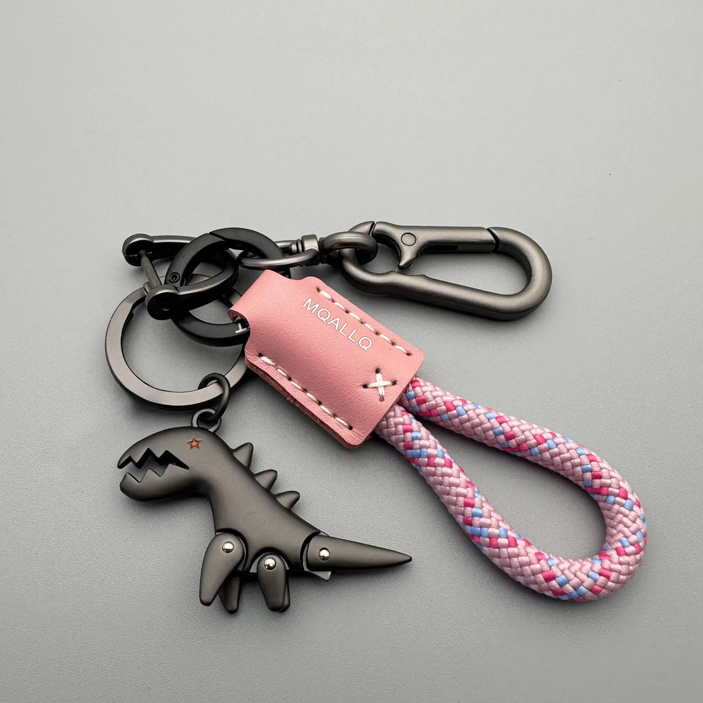 Woven Rope Dinosaur Keychain with Metal Clip