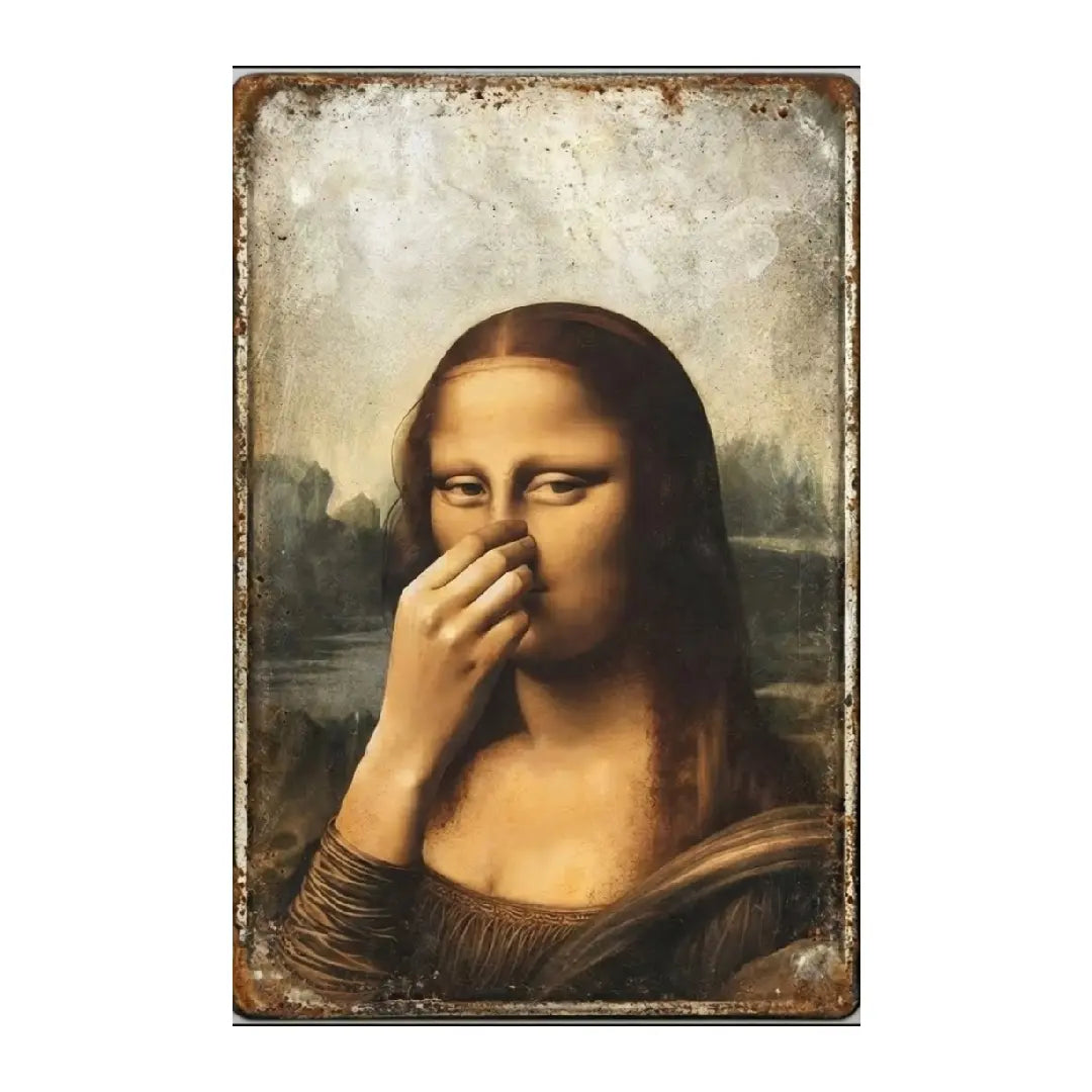 Funny Mona Lisa Bathroom Metal Sign – Vintage Wall Decor