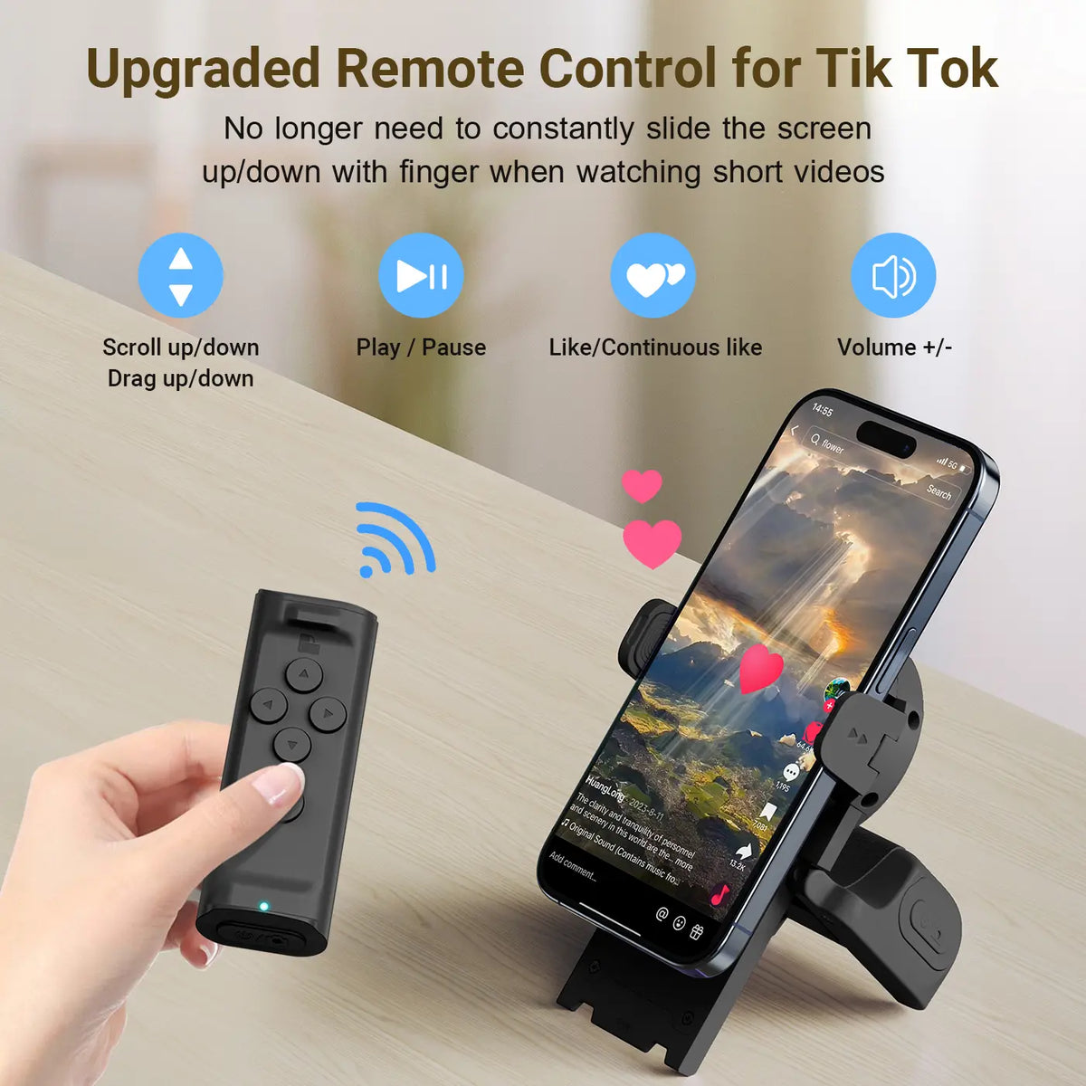 Wireless Phone Scroller Stand – Remote Page Turner & Camera Shutter
