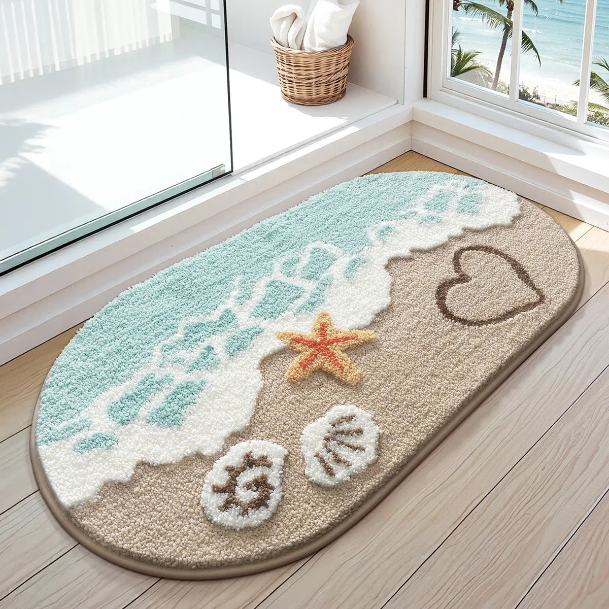 Coastal Beach Bathroom Rug – Soft Absorbent Non-Slip Bath Mat