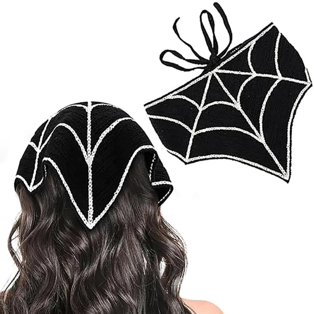 Halloween Crochet Spider Web Hair Scarf – Gothic Headband