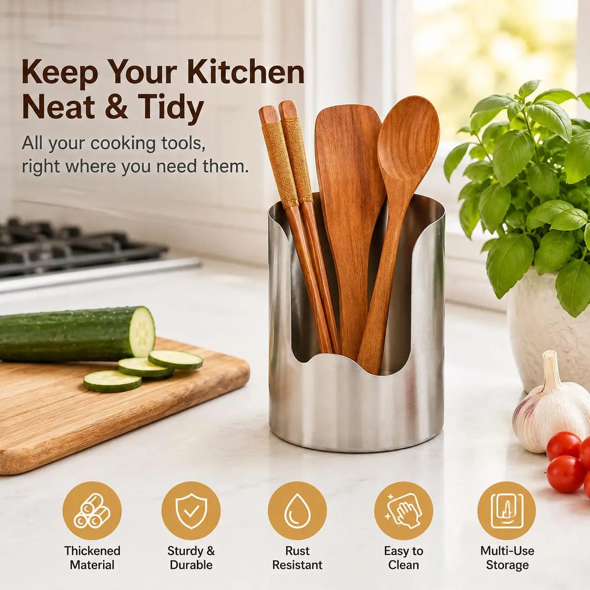 Stainless Steel Kitchen Utensil Holder – Countertop Organizer