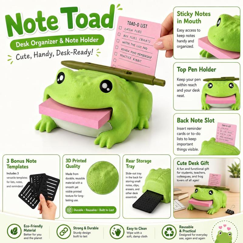 Cute Frog Sticky Note Holder with Pen Rest