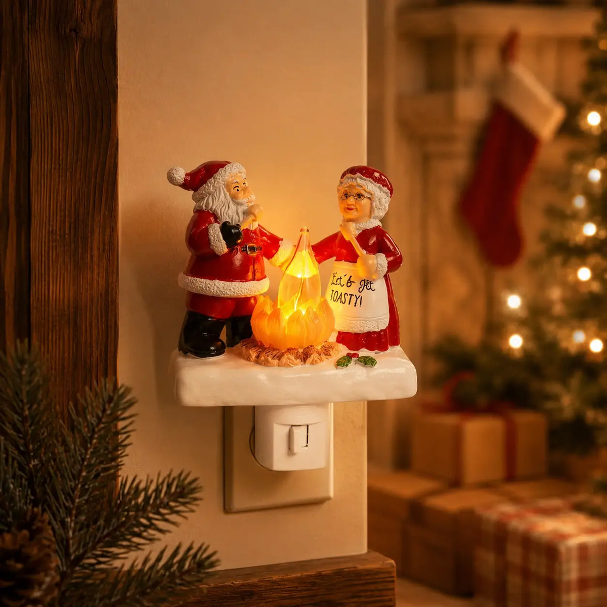 Santa & Mrs. Claus Fireside Christmas Night Light