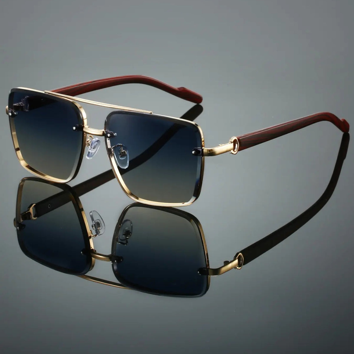Men's Retro Square Double Bridge Sunglasses
