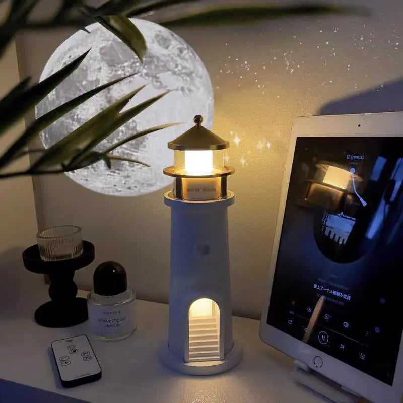 Lighthouse Moon Projector Night Light – Rechargeable LED Lamp
