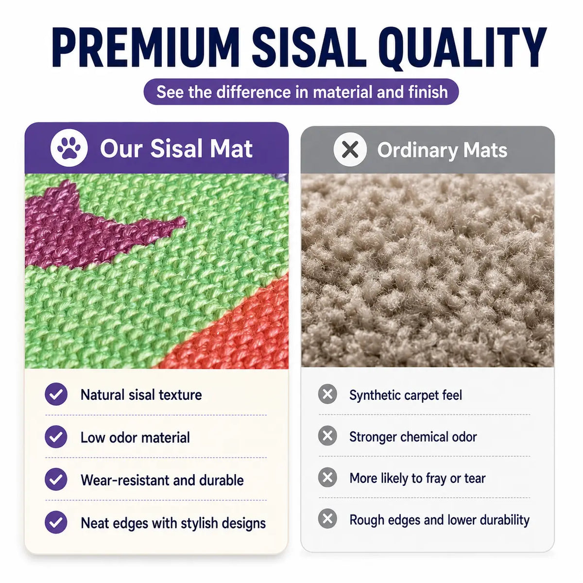 Wall Art Natural Sisal Cat Scratcher Mat with Toy