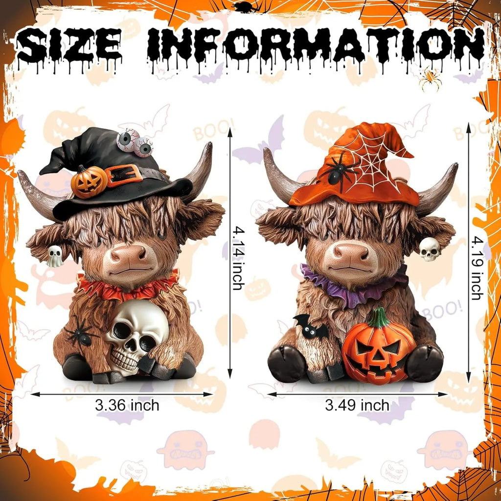 Halloween Highland Cow Figurine – Cute Spooky Fall Decor