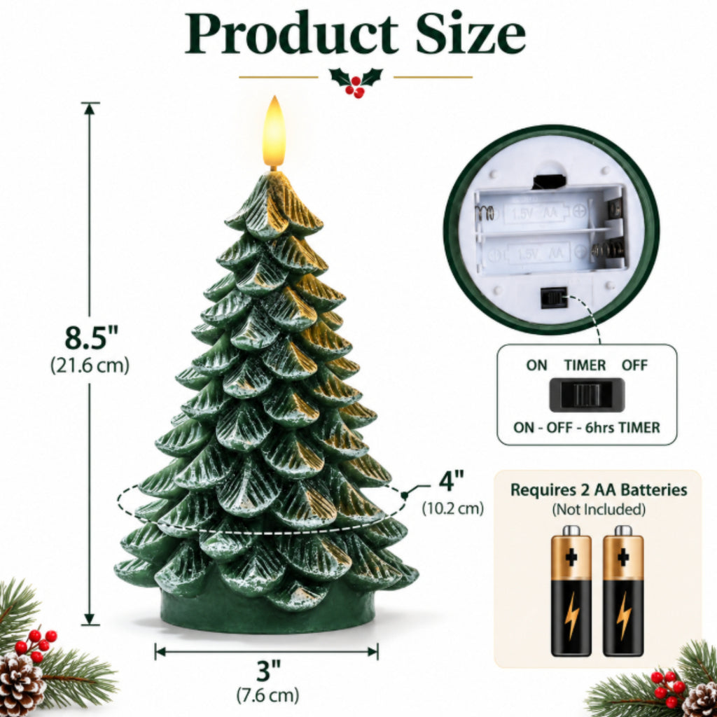 2-Pack Flameless Christmas Tree Candles with Timer