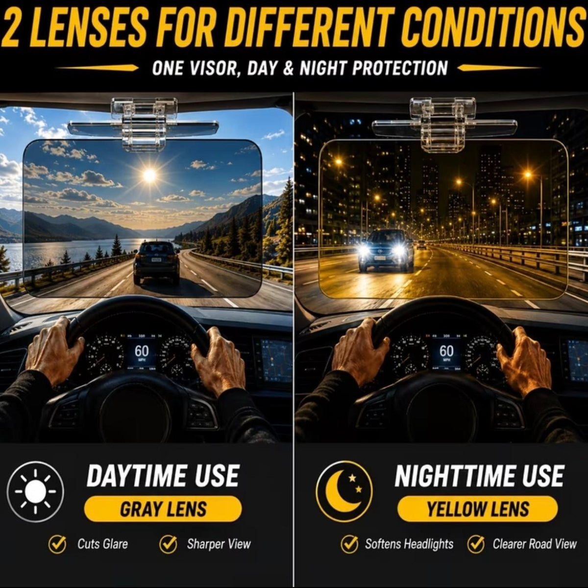 2-in-1 Day & Night Anti-Glare Car Sun Visor