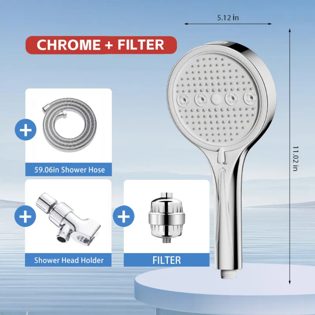 6-Mode High Pressure Shower Head Set with Hose & Holder